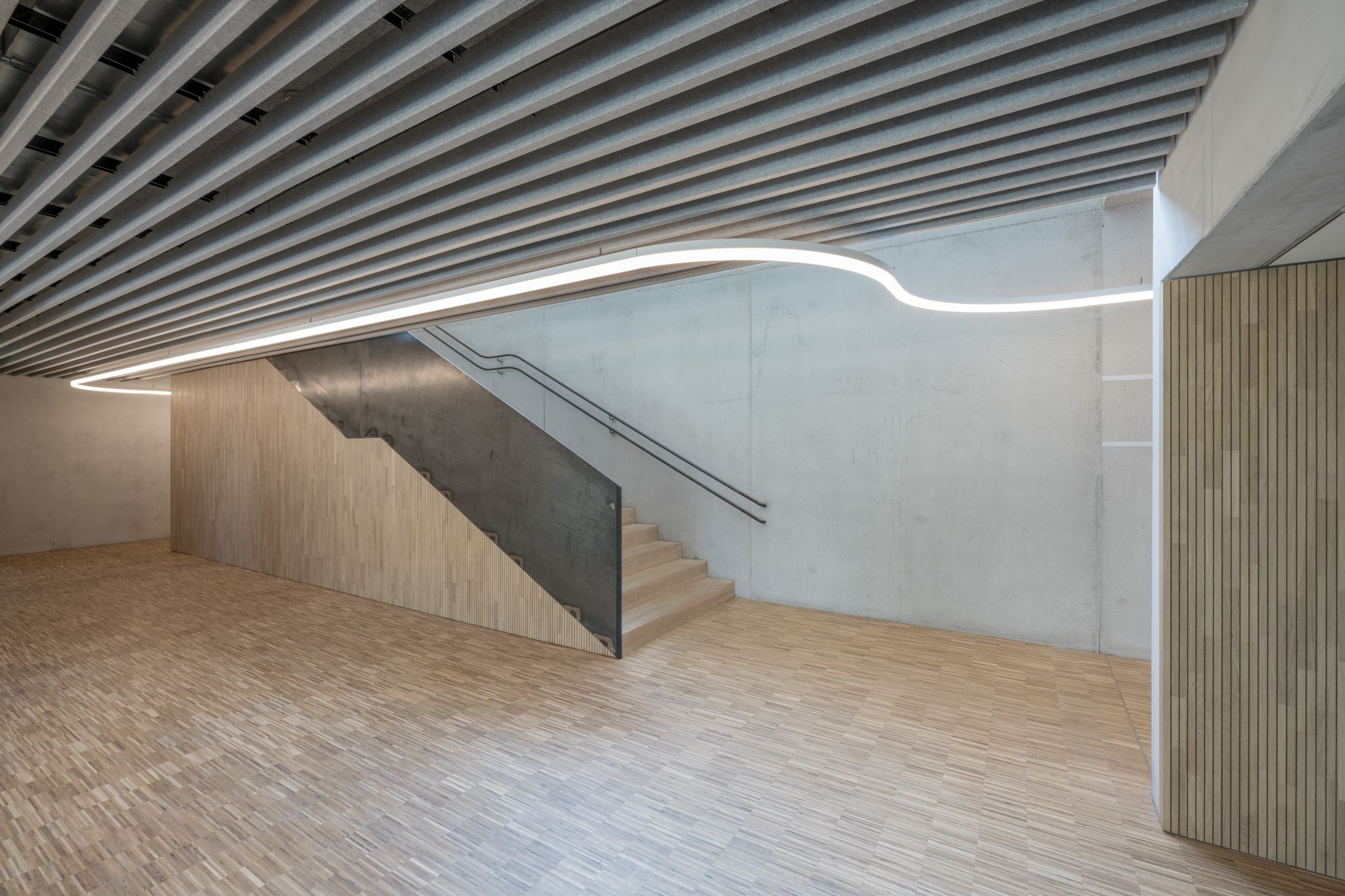 Kita treppenhaus led lichtlinie geschwungen 4