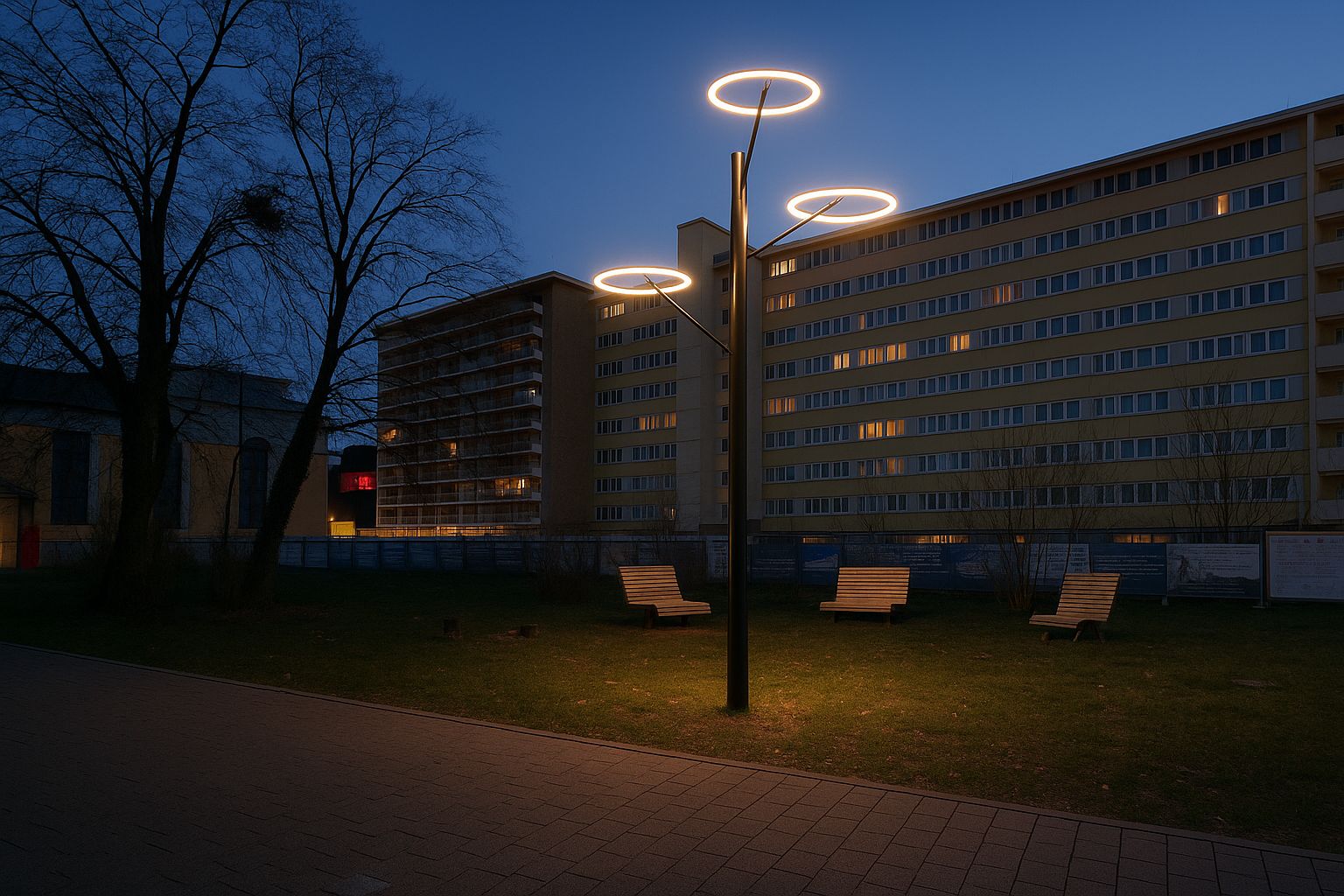 TheO Tree Mastleuchte als skulpturales Lichtobjekt im Außenraum